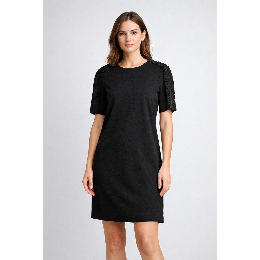 COS Black‎ Structured Short Sleeve Dress Pleated Shoulder Minimalist Size M